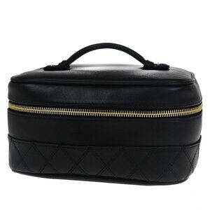 CHANEL CC Logo Bicolore Vanity Hand Bag Leather Black GHW Italy authentic